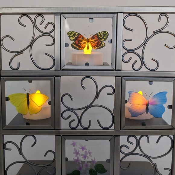 Vintage PARTYLITE Etched Glass Butterfly Tealight Pewter Easel Holder NEW! - Picture 8 of 9